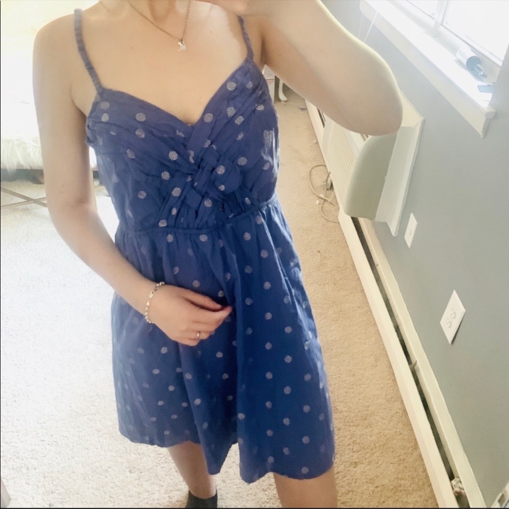 Anthro Eloise blue polka dot dress